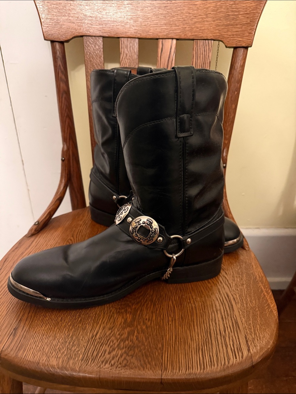 Men's Black Leather Western Harness Boots 11.5W